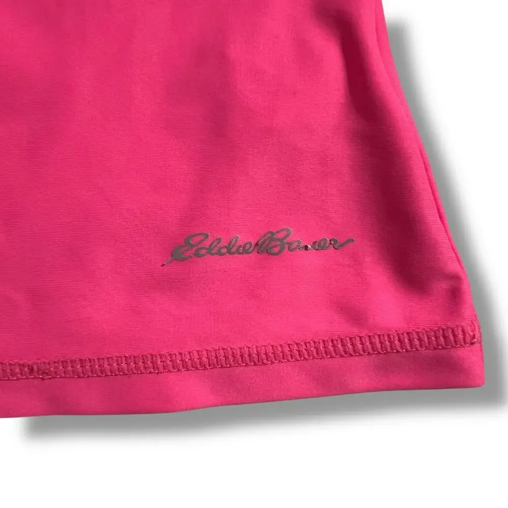 Eddie Bauer Girls Swimsuit Rashguard Top Short Sleeve Pullover Pink Green Medium